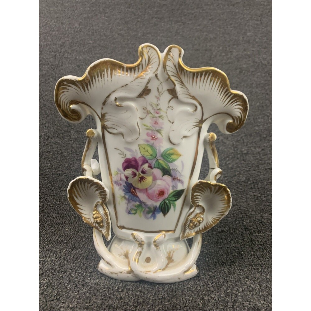 Antique French Vieux Old Paris porcelain violet pattern vase Gold Highlight